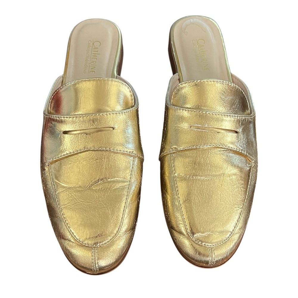 Gold Metallic Mules with Penny Loafer Detail